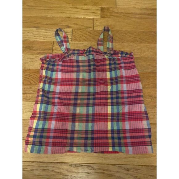J. Crew, women's pink plaid cotton sleeveless ruffle neck hem tank size 0 - Picture 1 of 8